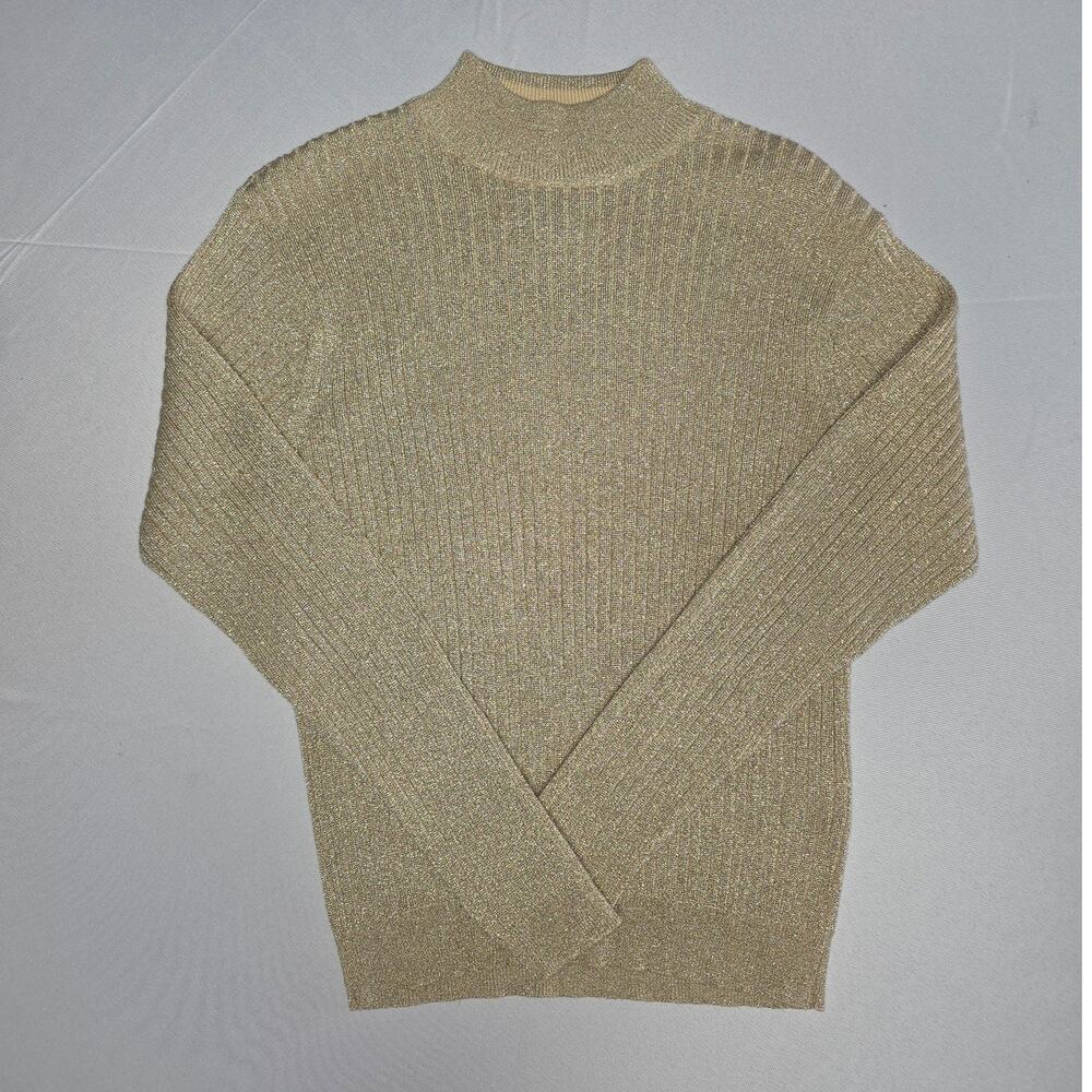 Talbots Petites vintage gold metallic knit sweater Size PM